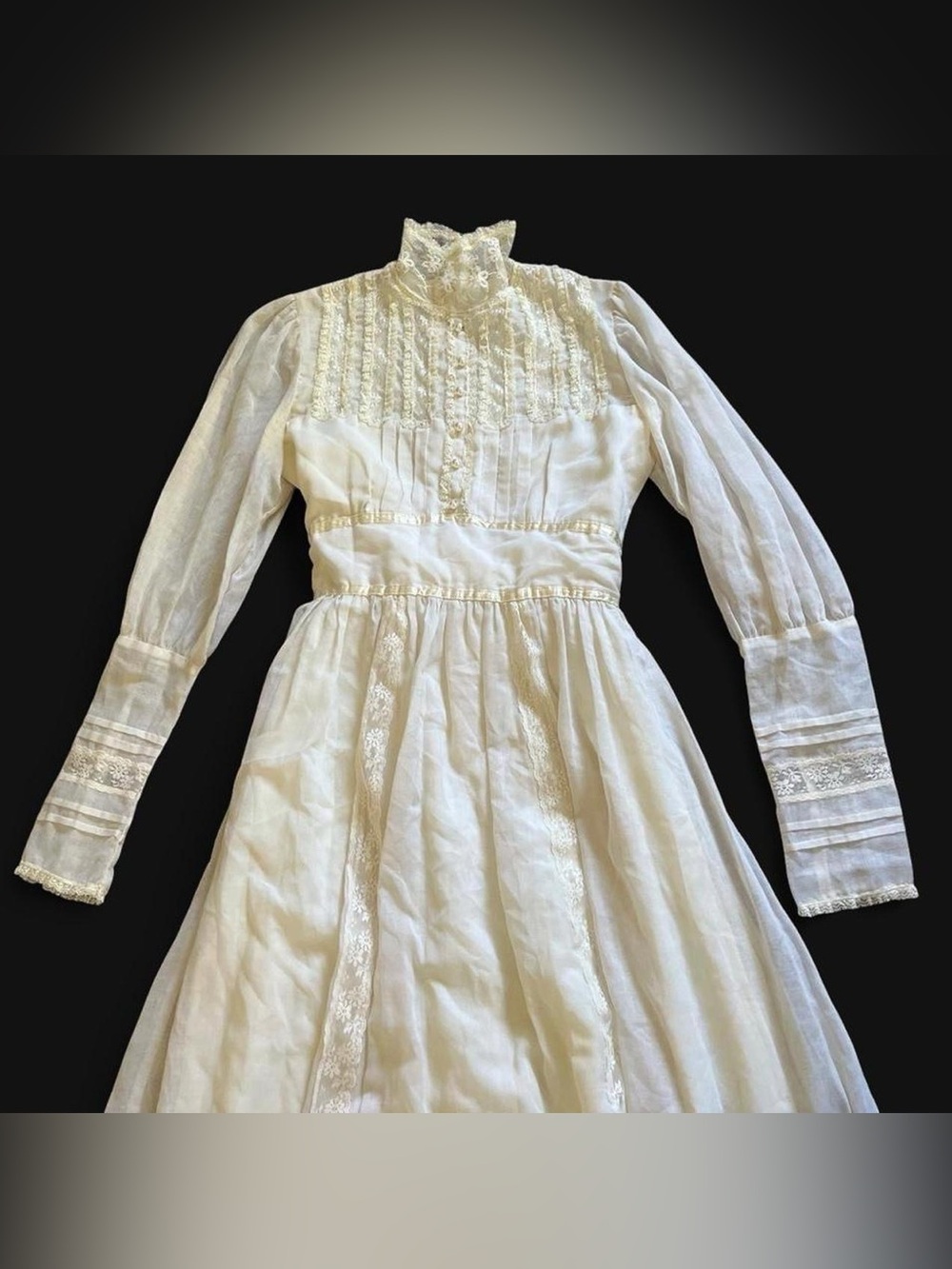 GUNNE SAX • 1970s ETHEREAL TRUE VINTAGE COTTON LACE PRAIRIE SUMMER WEDDING GOWN - Picture 5 of 11